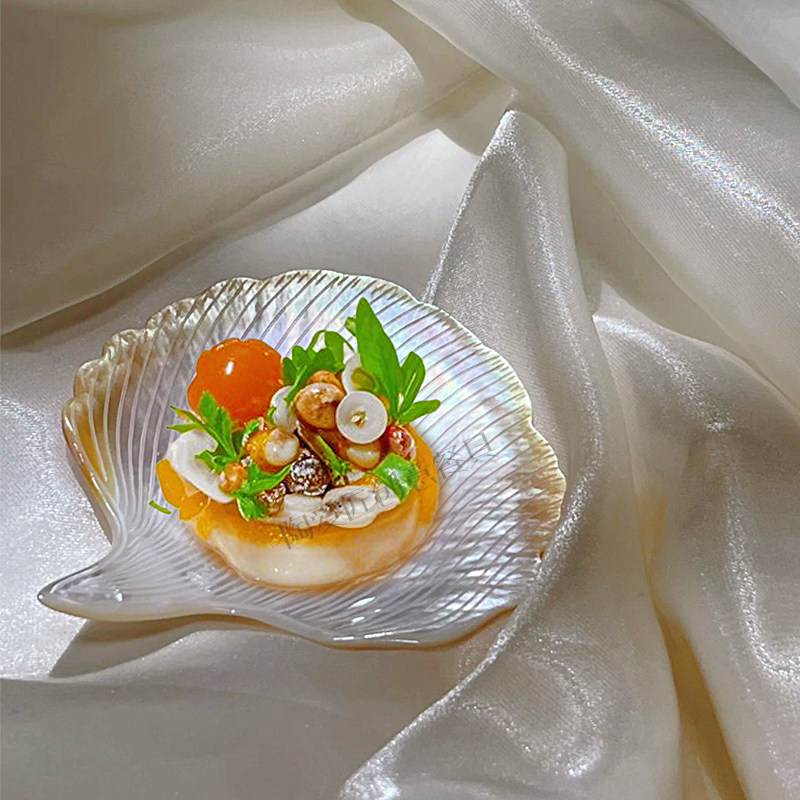 酒店天然手工贝壳银杏盘分子料理摆盘餐具小众餐厅下午茶甜品盘