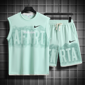 耐克顿休闲套装男生2024新款夏季宽松背心短裤青少年篮球服一整套