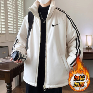耐克顿棉衣男士冬季新款加绒加厚面包服青少年宽松立领双面穿外套