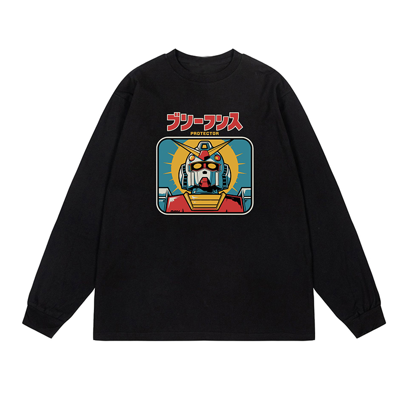 胶囊工作室复古动漫机动战士高达长袖T恤重磅纯棉复古圆领打底衫