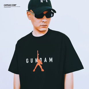 自制夏季动漫机动战士高达250重磅纯棉大码圆领潮复古印花男女T恤