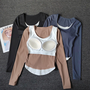 清仓瑜伽服固定胸垫长袖 健身服 上衣聚拢防震透气速干跑步训练修身