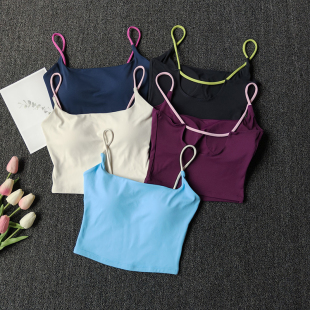 瑜伽背心吊带运动健身拼色休闲女防走光外穿美背细肩带普拉提上衣