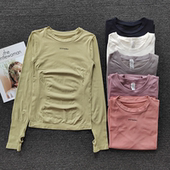 运动长袖 字母柔软跑步训练健身T恤 上衣女速干透气紧身瑜伽服时尚