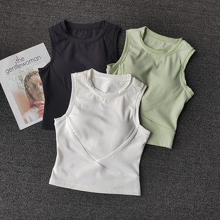 瑜伽服女无袖 带胸垫跑步上衣 运动背心外穿紧身速干内衣健身服短袖