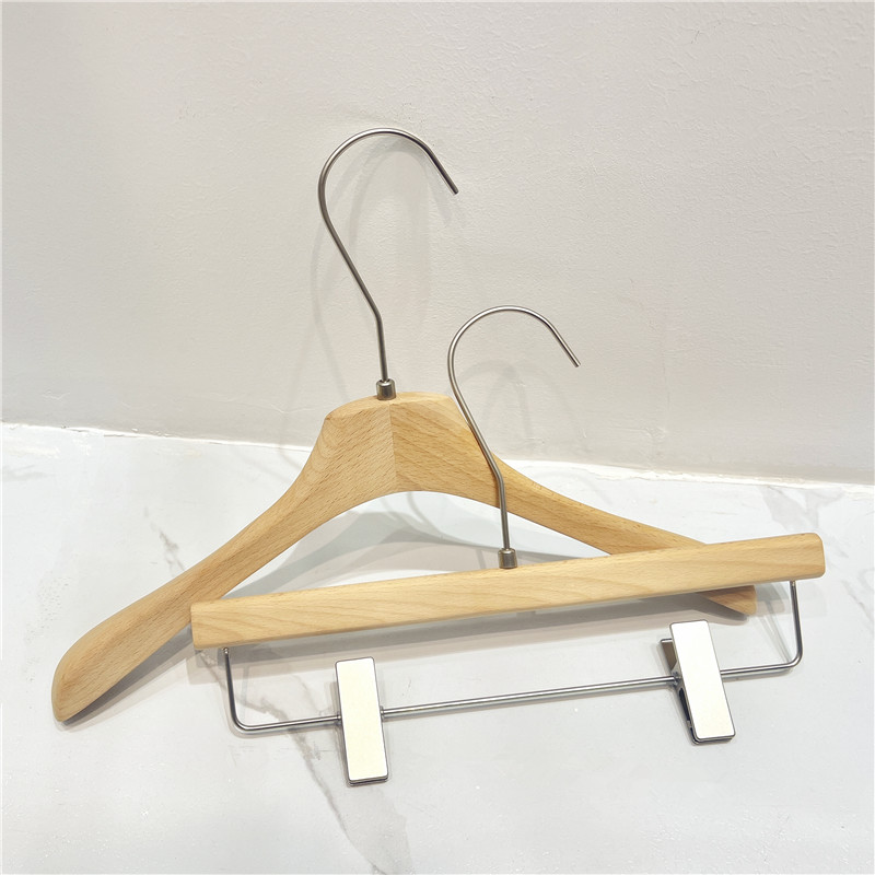 logo定制服装店专用实木衣架榉木原木色衣挂撑子裤架夹女装店防滑