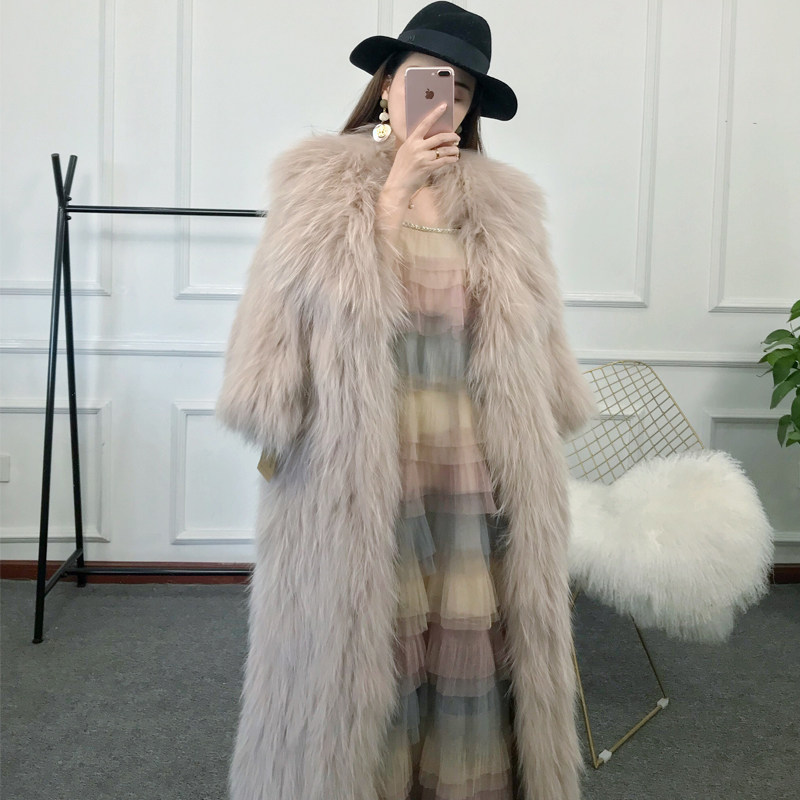 18新款欧洲站整皮狐狸毛西装翻领貉子毛编织皮草大衣外套女