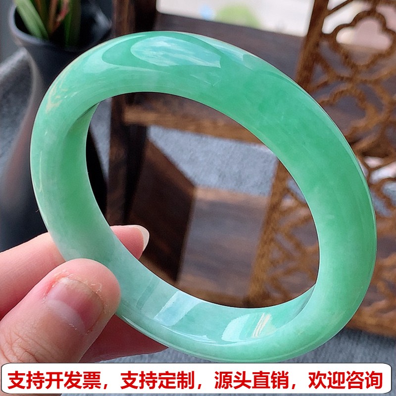 缅甸A货天然翡翠 老坑冰种满绿正装正圈手镯57-58圈口 完美