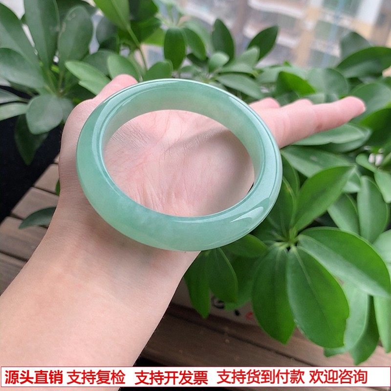 缅甸A货天然翡翠 老坑冰种满绿正装正圈手镯54-55圈口