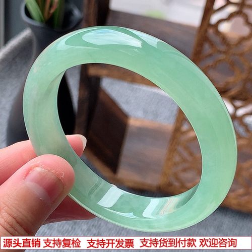 缅甸A货天然翡翠 老坑冰种满绿甜绿正装正圈手镯53-54圈口