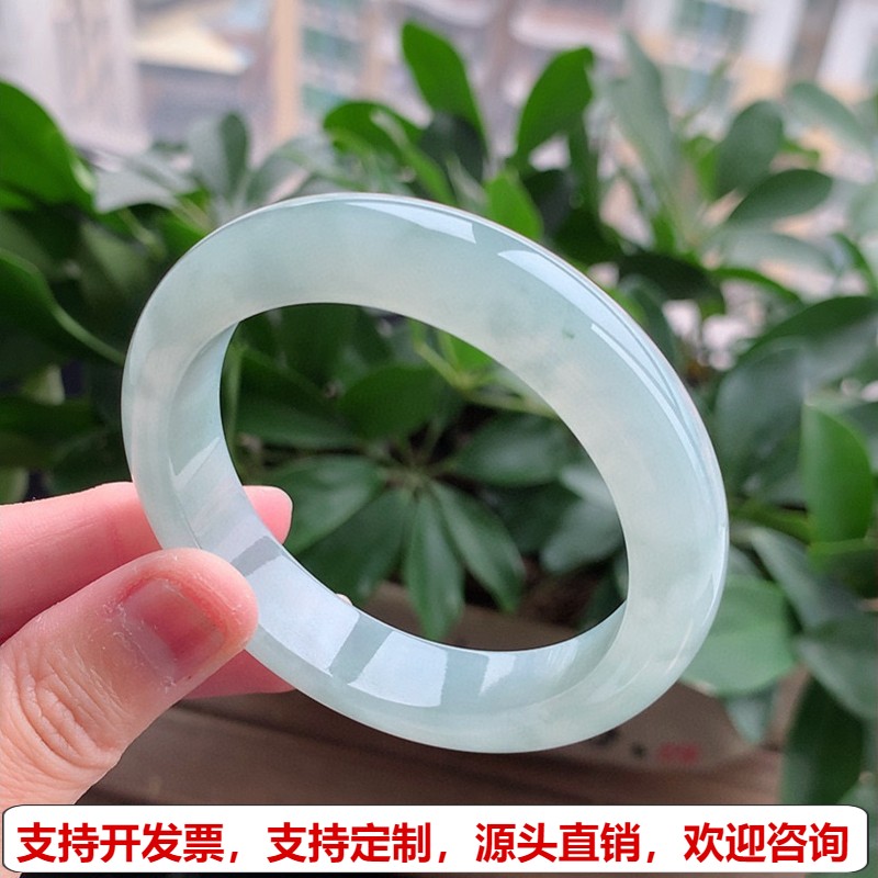 缅甸A货天然翡翠 老坑冰种晴水正装正圈手镯53-54圈口 完美