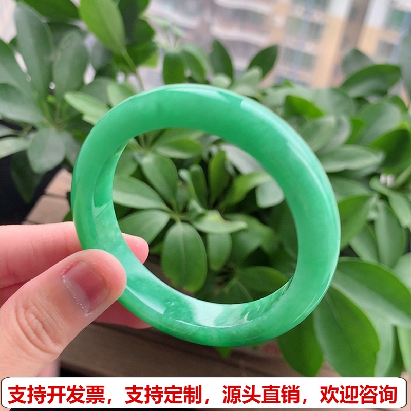 缅甸A货天然翡翠 老坑冰种满绿阳绿正装正圈手镯53-54圈口
