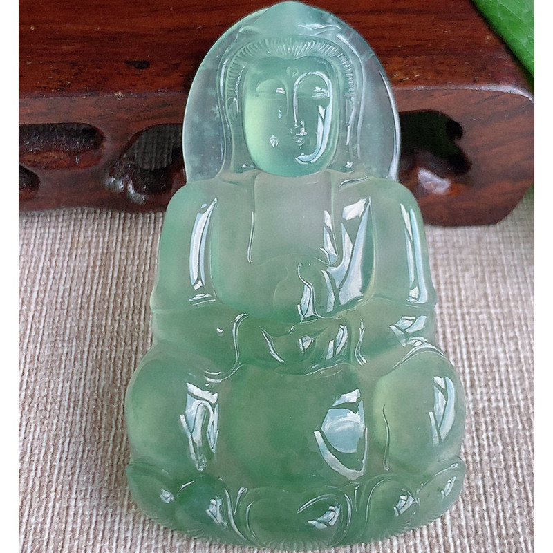 缅甸天然A货玉石翡翠 老坑冰种晴水正装观音吊坠