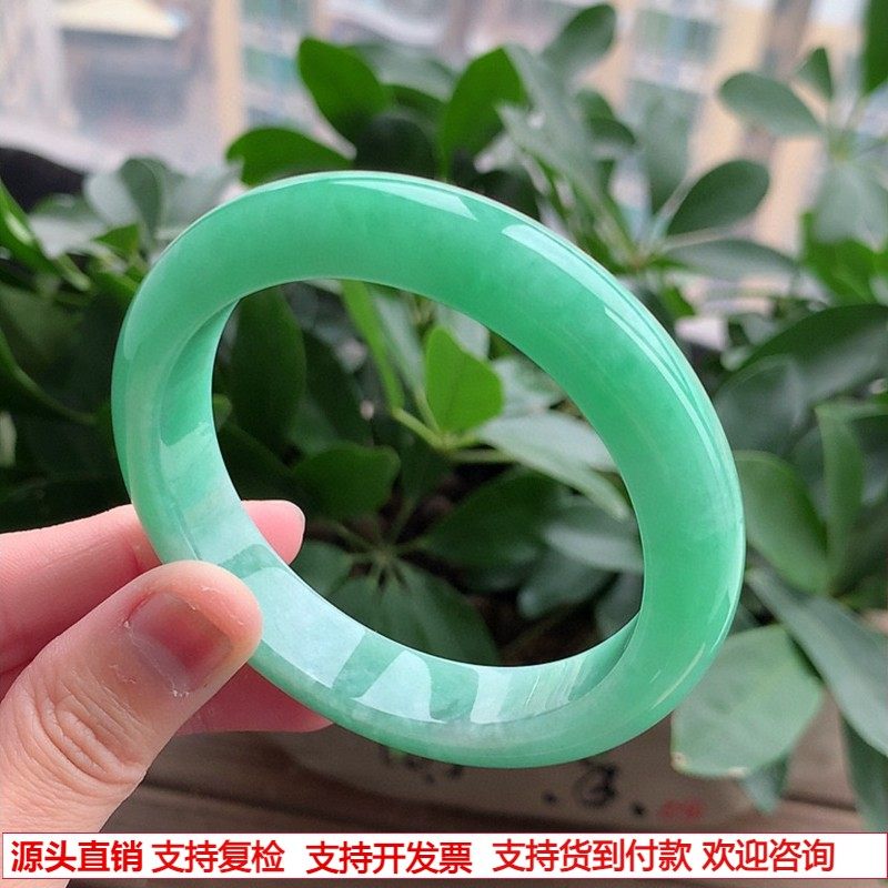 缅甸A货天然翡翠 老坑冰种满绿正装正圈手镯58-59圈口