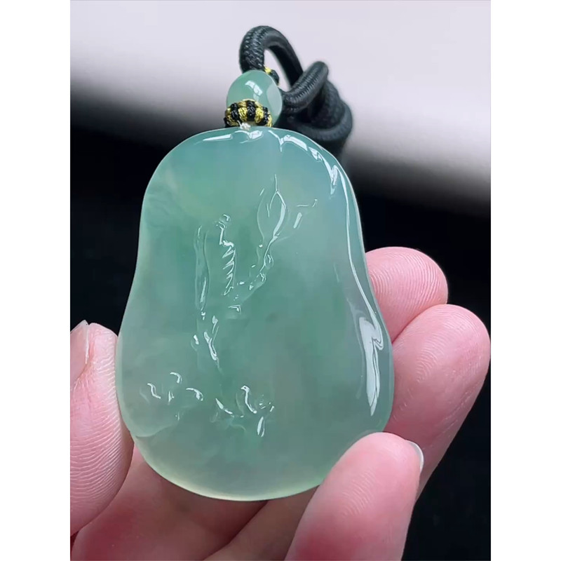 缅甸天然A货玉石翡翠挂件 精雕老坑冰种晴水绿无相佛吊坠