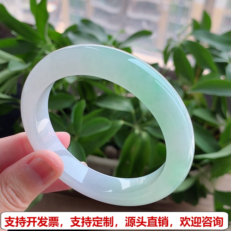 缅甸A货天然翡翠 老坑冰种晴绿正装正圈手镯57-58圈口 完美