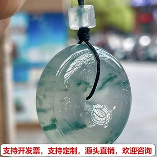 精雕老坑超厚庄起胶高冰蓝花平安扣吊坠 缅甸天然A货玉石翡翠挂件