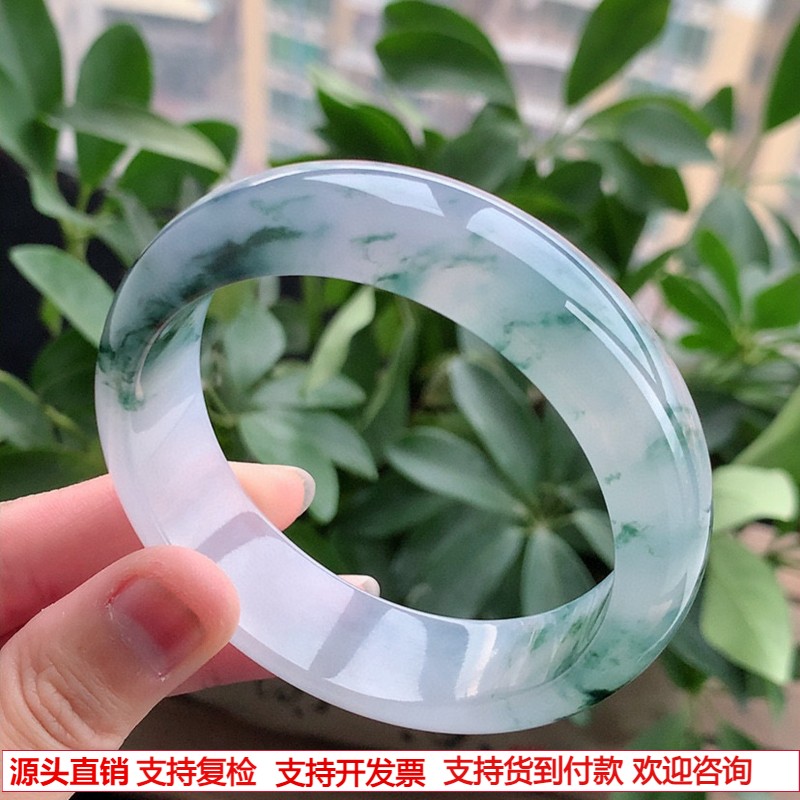 缅甸A货天然翡翠老坑高冰种紫底飘花轮胎宽边正圈手镯59-60大圈口