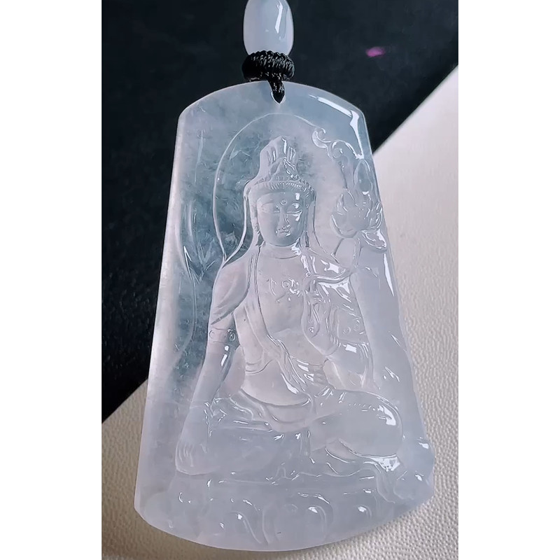 缅甸天然A货玉石翡翠 老坑冰种大势至菩萨吊坠