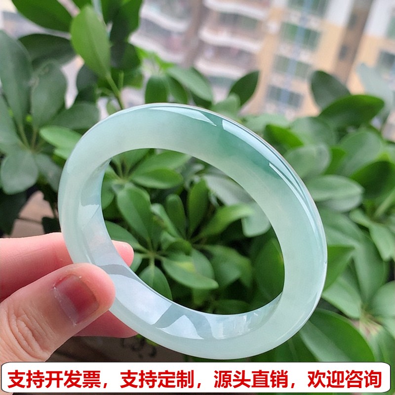 缅甸A货天然翡翠 老坑冰种飘花正装正圈手镯55-56圈口 完美