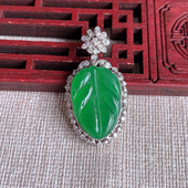 18K金镶满绿叶子吊坠 手工精雕 缅甸天然A货玉石翡翠 老坑冰种