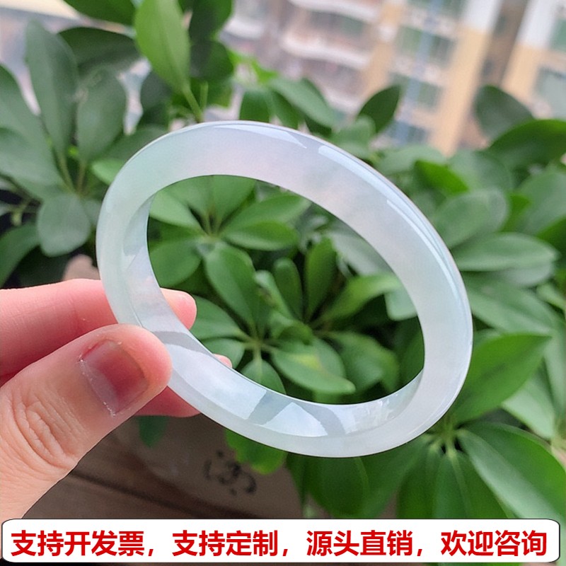 缅甸A货天然翡翠 老坑冰种白月光贵妃手镯54-55圈口