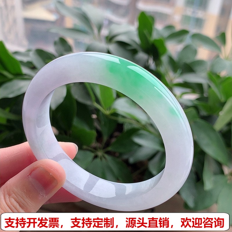 缅甸A货天然翡翠 老坑冰种飘绿厚装正装正圈手镯57-58圈口