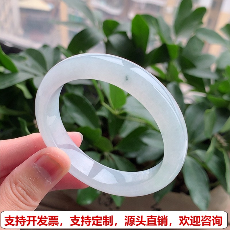 缅甸A货天然翡翠 老坑冰种白月光正装正圈手镯53-54圈口