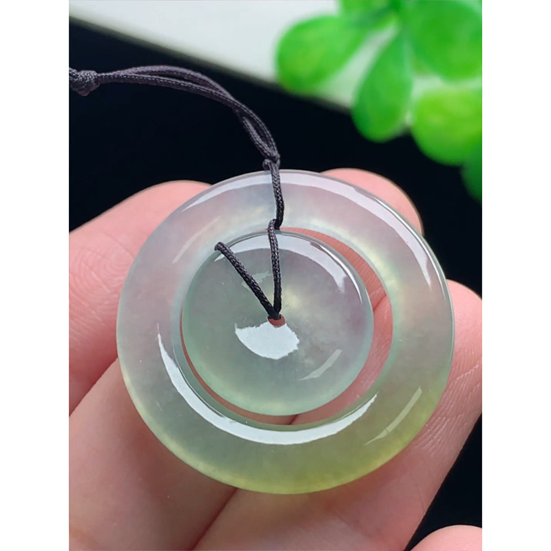 缅甸天然A货玉石翡翠 老坑冰种 手工精雕 黄翡子母扣吊坠