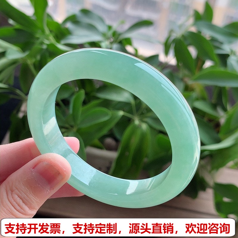 缅甸A货天然翡翠 老坑冰种满绿正装正圈手镯54-55圈口 完美