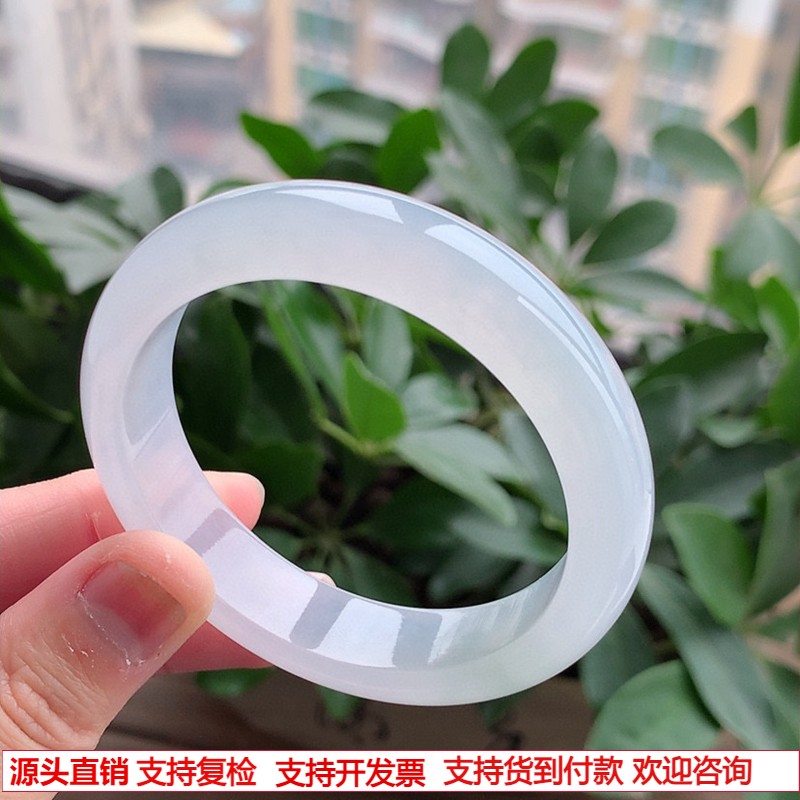 缅甸A货天然翡翠 老坑高冰种白月光正装正圈手镯53-54圈口