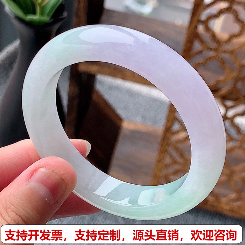 缅甸A货天然翡翠 老坑冰种紫罗兰正装正圈手镯52-53小圈口