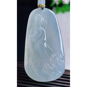 缅甸天然A货玉石翡翠 老坑冰种自在观音吊坠