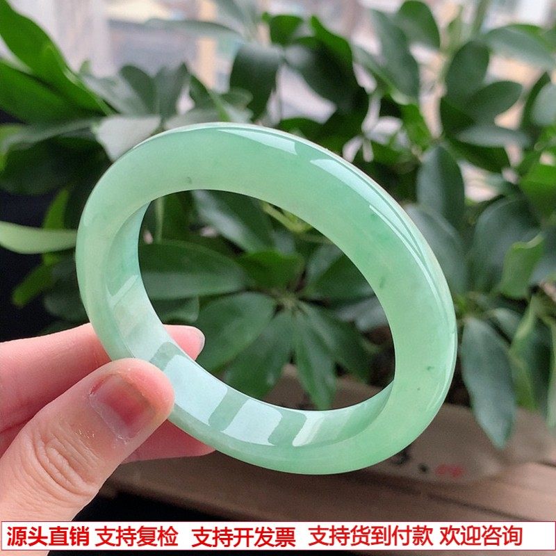 缅甸A货天然翡翠 老坑冰种满绿正装正圈手镯56-57圈口