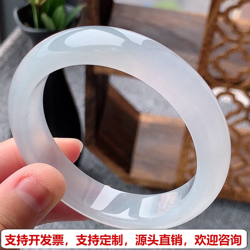 缅甸A货天然翡翠 老坑冰种白月光正装正圈手镯54-55圈口 完美
