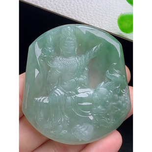 缅甸天然A货玉石翡翠 老坑冰种 手工精雕 虚空藏菩萨牌吊坠