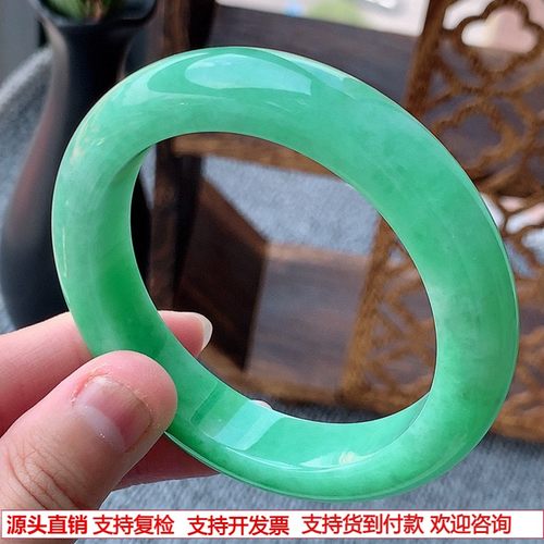 缅甸A货天然翡翠 老坑冰种满绿厚装正装正圈手镯56-57圈口