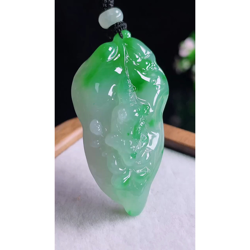 缘满家珠宝 缅甸天然A货玉石翡翠 老坑冰种飘阳绿观音吊坠