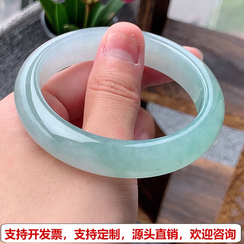 缅甸A货天然翡翠 老坑冰种晴水正装正圈手镯54-55圈口 完美