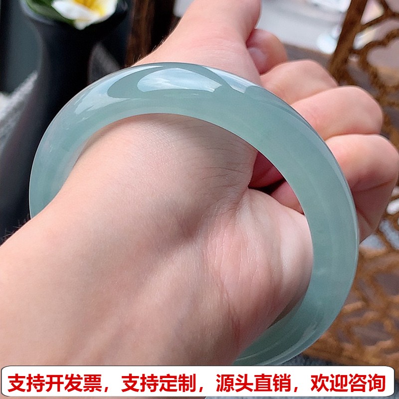 缅甸A货天然翡翠 老坑冰种晴水飘花正装正圈手镯59-60大圈口 完美