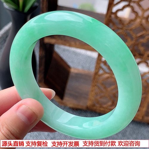 缅甸A货天然翡翠 老坑冰种满绿厚装正装正圈手镯58-59圈口