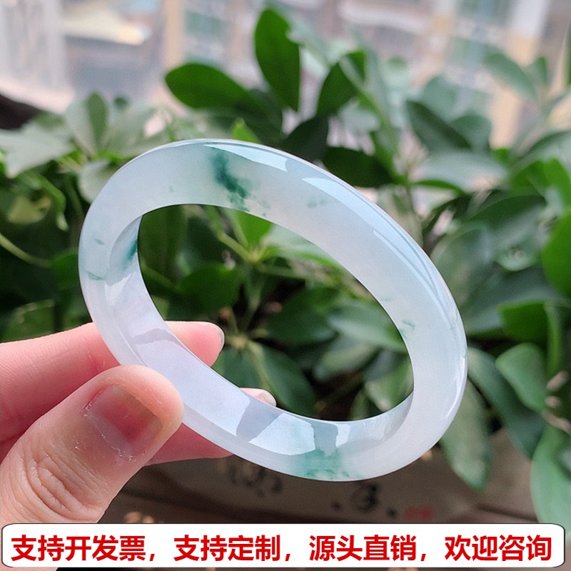 缅甸A货天然翡翠 老坑冰种飘花贵妃手镯52-53小圈口 完美