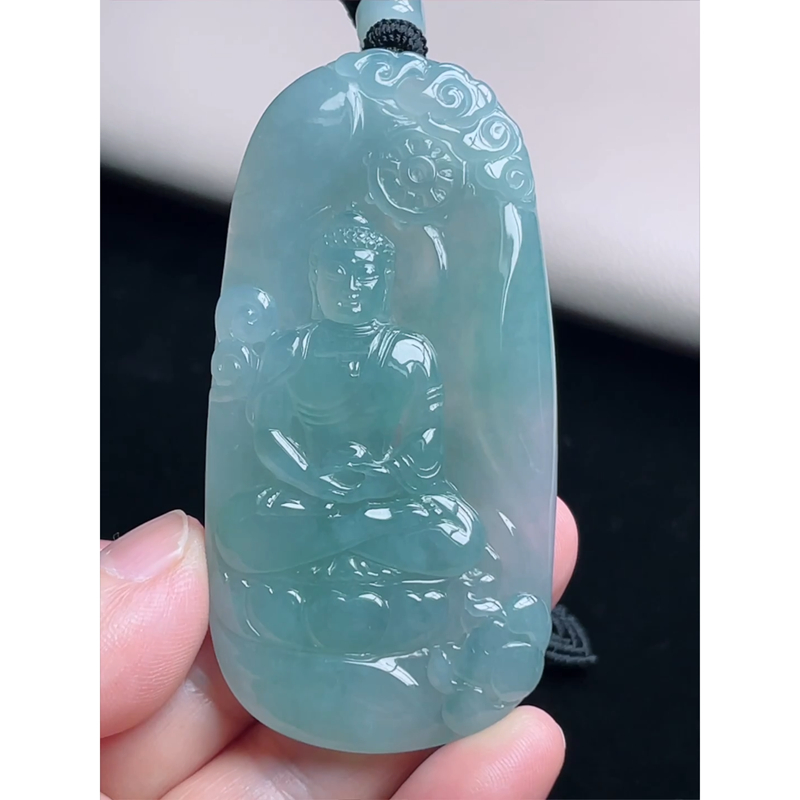 缅甸天然A货玉石翡翠 老坑冰种晴水大日如来佛吊坠