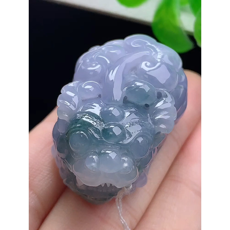 缅甸天然A货玉石翡翠 老坑冰种 手工精雕  紫罗兰飘花貔貅吊坠