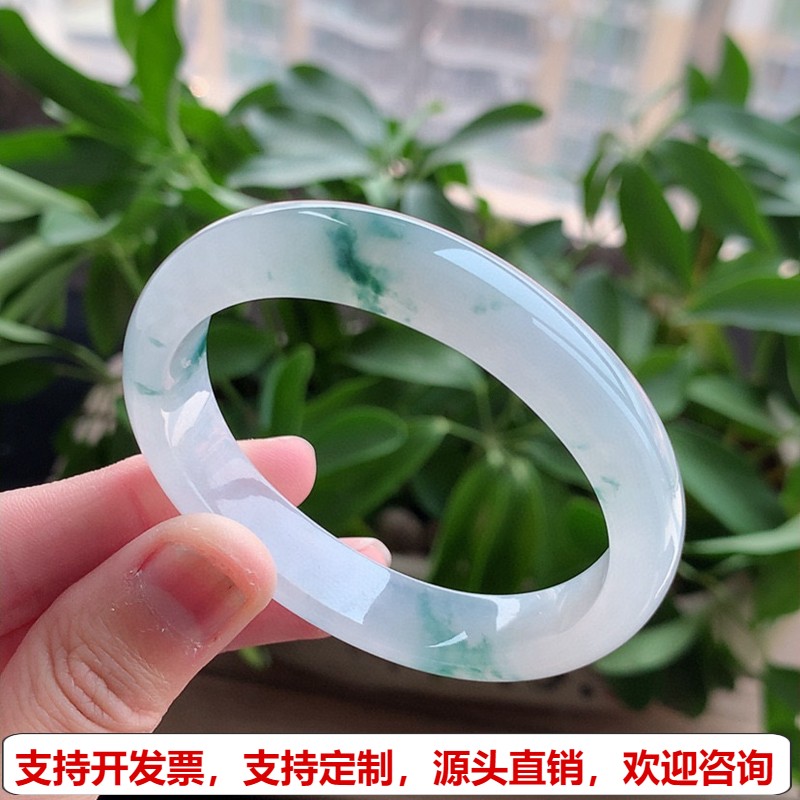 缅甸A货天然翡翠 老坑冰种飘花贵妃手镯52-53小圈口 完美