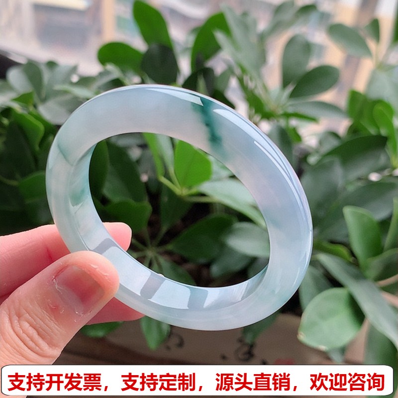 缅甸天然A货翡翠老坑冰种紫罗兰飘花正装正圈手镯50-51小圈口完美