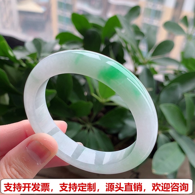 缅甸A货天然翡翠 老坑冰种飘阳绿正装正圈手镯52-53小圈口 完美