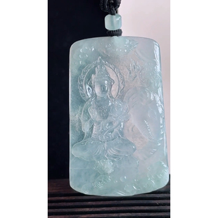 缅甸天然A货玉石翡翠 老坑冰种白夜光色普贤菩萨吊坠