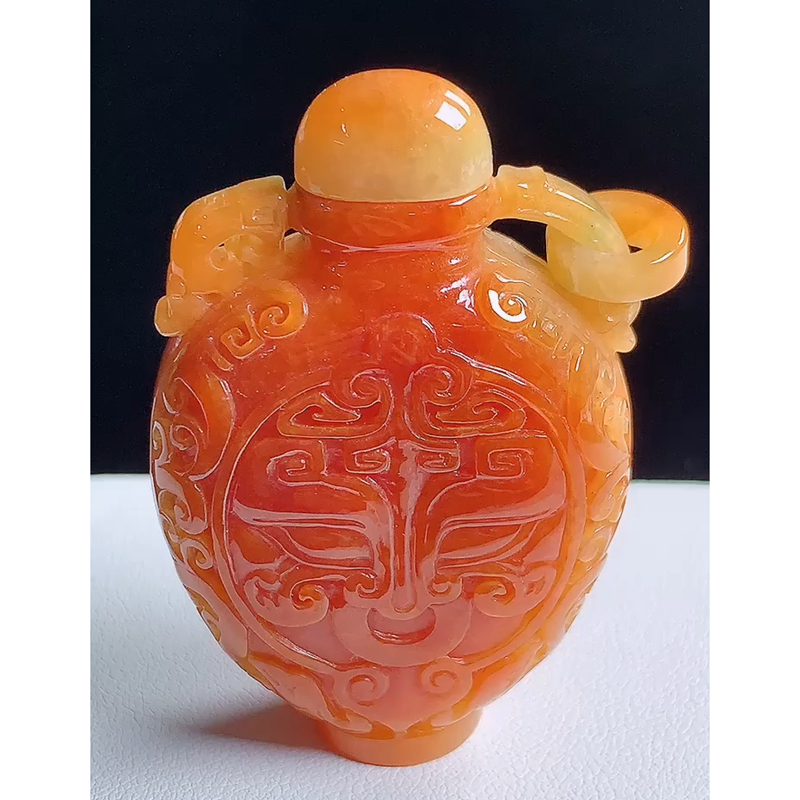缅甸天然A货玉石翡翠 老坑冰种红翡鼻烟壶吊坠