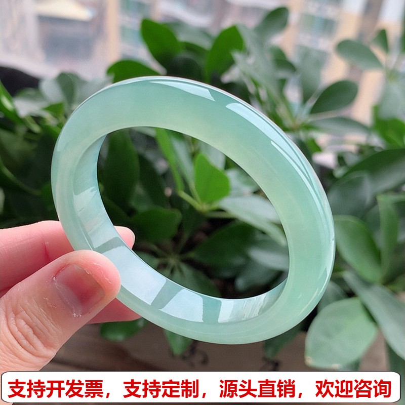 缅甸A货天然翡翠 老坑冰种晴水正装正圈手镯53-54圈口 完美